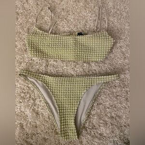 Yellow and White Textured Triangl bikini.